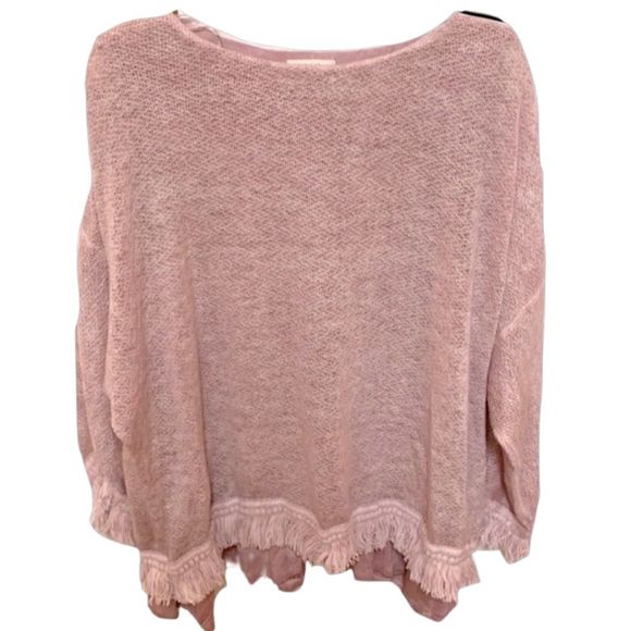 easel Sweaters - EASEL blush pink sweater top ruffled hem